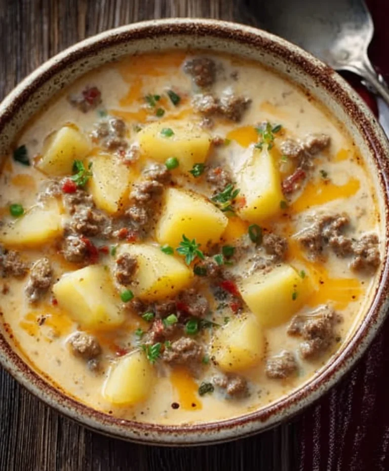 Cheesy Beef Beef Hamburger Potato Soup-Comfort in a Bowl