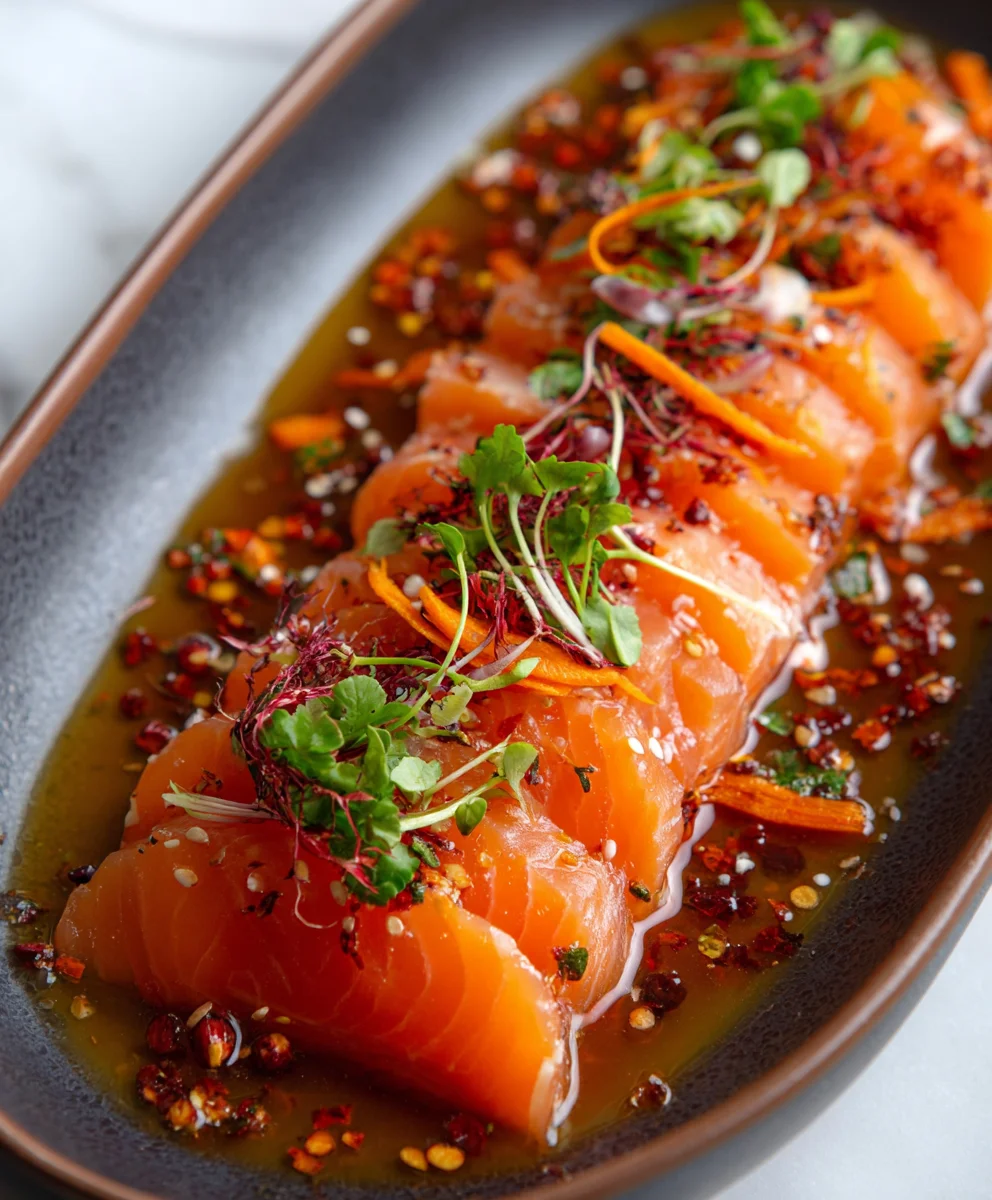 Spicy Salmon Crudo & Carrots- Fresh & Flavorful Recipe
