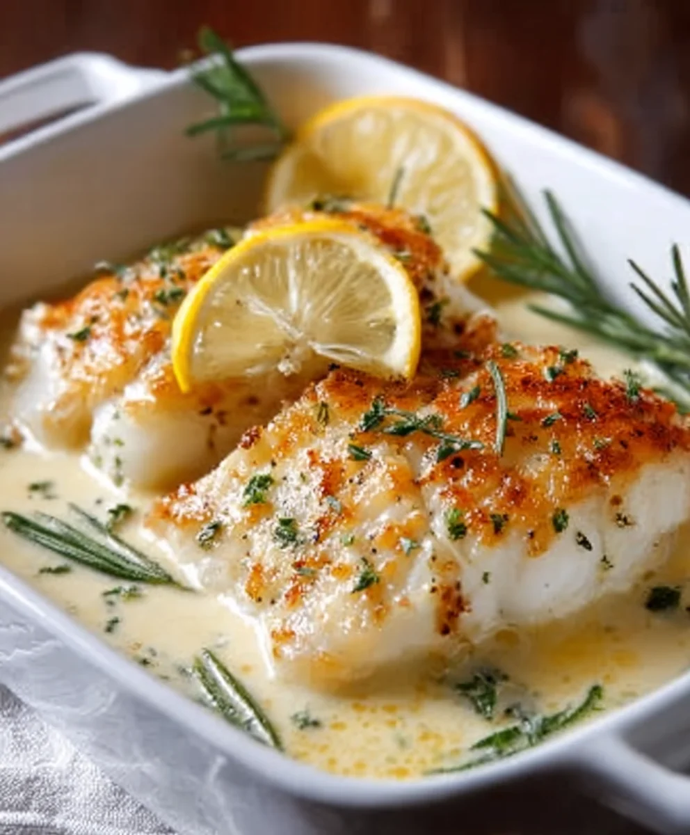 Easy Baked Cod-Coconut Lemon Cream Sauce