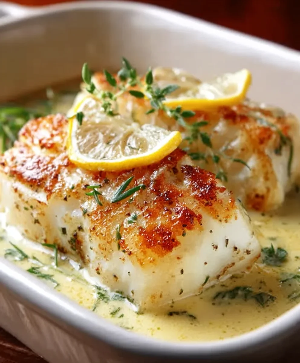 Easy Baked Cod-Coconut Lemon Cream Sauce
