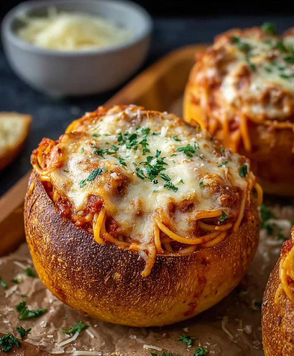 Spaghetti Garlic Bread Bowls- Easy Dinner Recipe