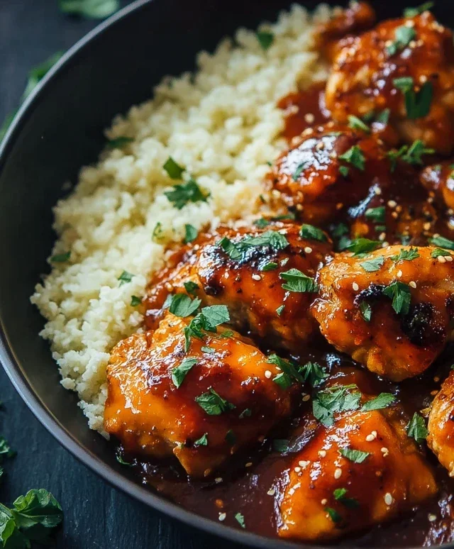 Sweet and Sticky 3 Ingredient Apricot Chicken with Cauliflower Rice