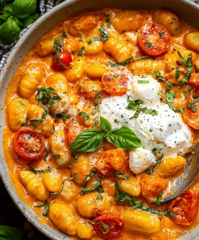 30 Minute Creamy Tomato Gnocchi with Burrata