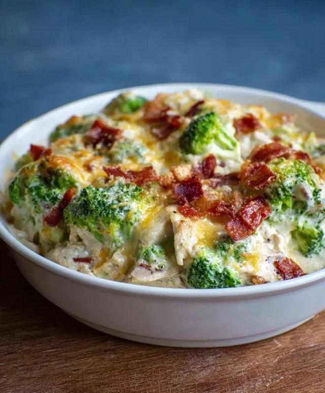 Creamy Low Carb Chicken Casserole with Broccoli and Beef Beef Bacon