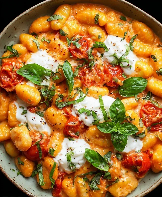 30 Minute Creamy Tomato Gnocchi with Burrata