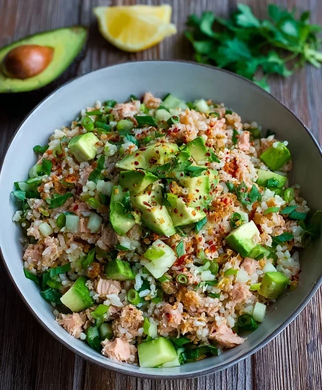 Tuna Avocado Crispy Rice Salad