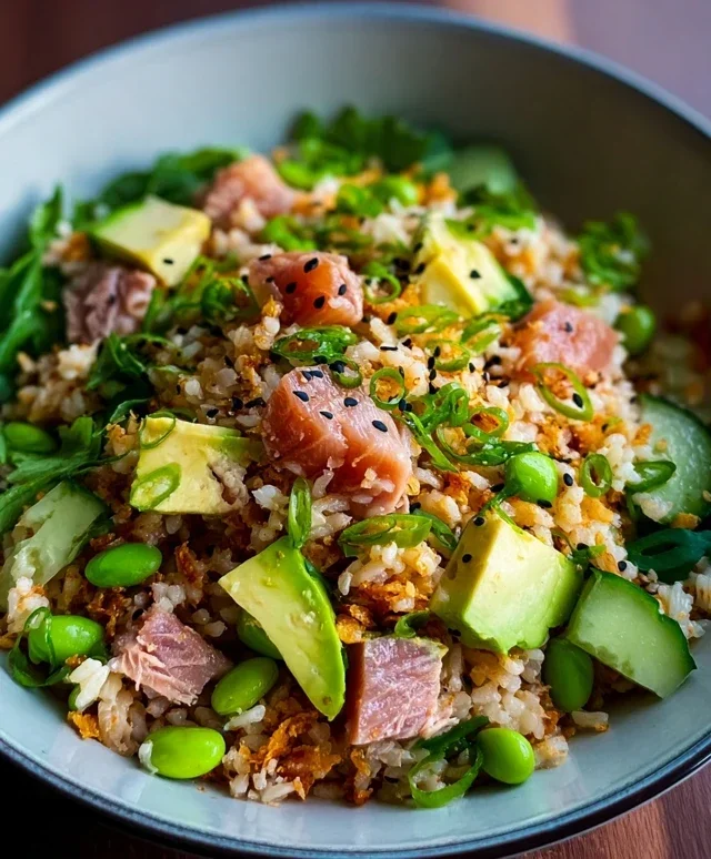 Tuna Avocado Crispy Rice Salad