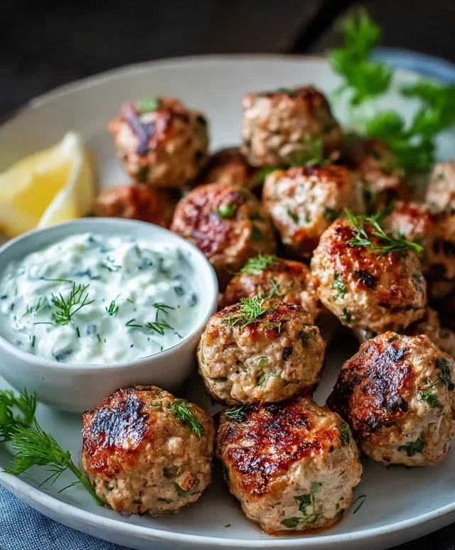 Greek Turkey Meatballs with Tzatziki