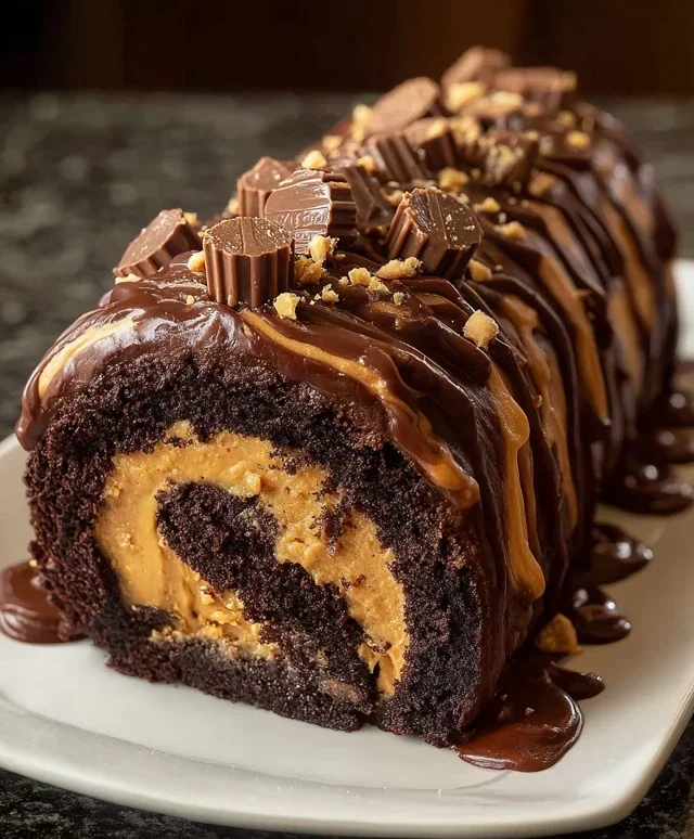 Peanut Butter Cup Chocolate Roll Cake