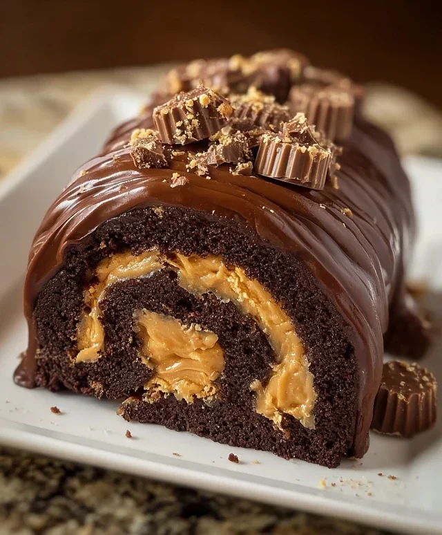 Peanut Butter Cup Chocolate Roll Cake