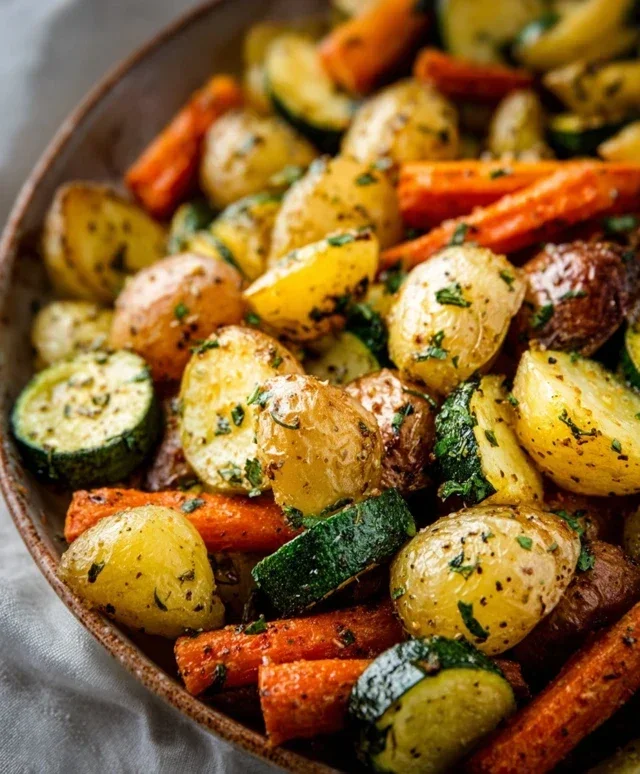 Garlic Herb Roasted Potatoes Carrots and Zucchini