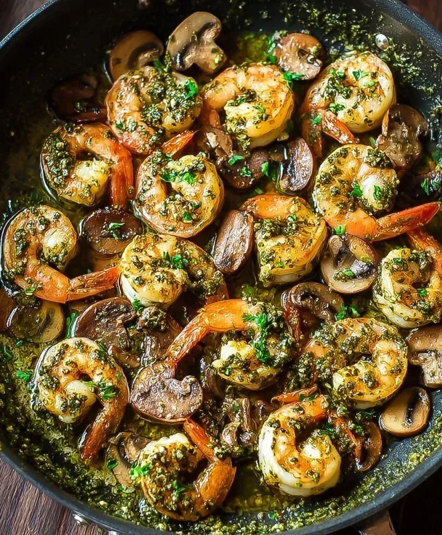 Pesto Shrimp with Mushrooms