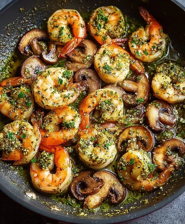 Pesto Shrimp with Mushrooms
