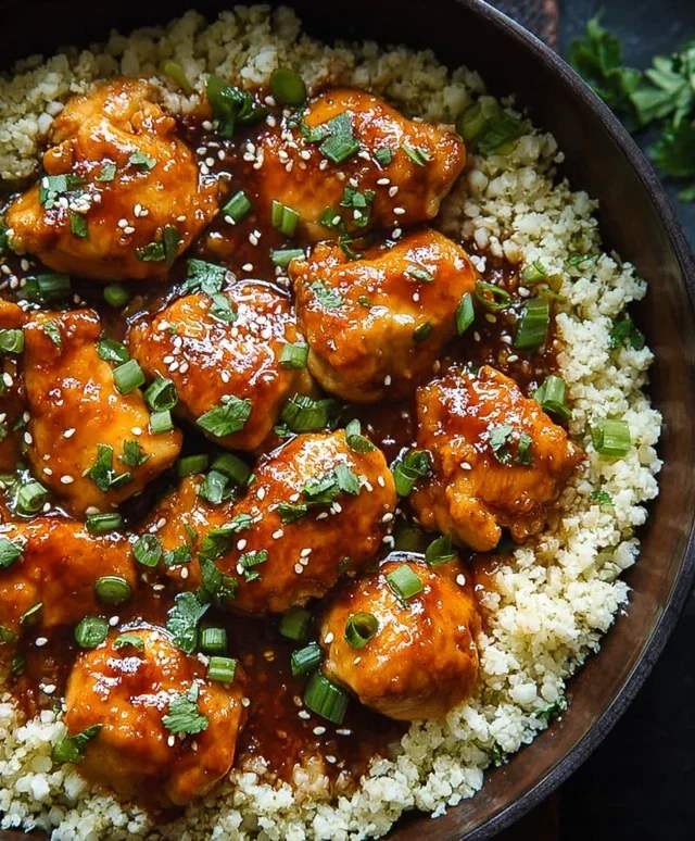 Sweet and Sticky 3 Ingredient Apricot Chicken with Cauliflower Rice