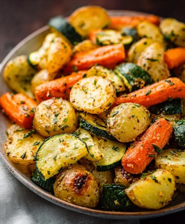 Garlic Herb Roasted Potatoes Carrots and Zucchini