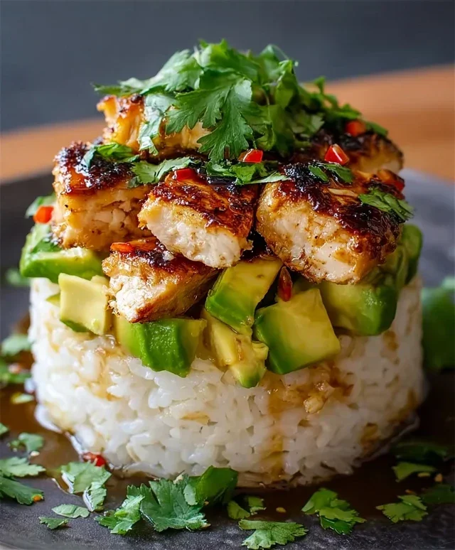 Delicious Honey Lime Chicken & Avocado Rice Stack Recipe