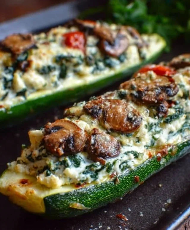 Spinach, Mushroom, and Ricotta Stuffed Zucchini Boats Recipe