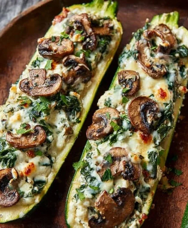 Spinach, Mushroom, and Ricotta Stuffed Zucchini Boats Recipe