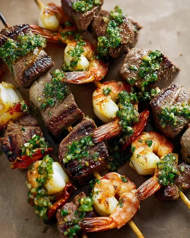 Surf and Turf Kabobs with Chimichurri Sauce
