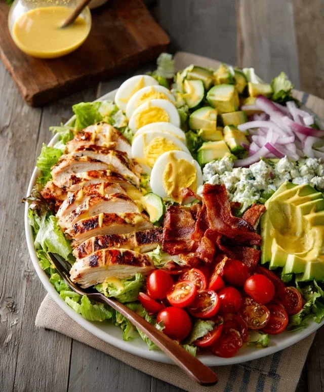 Grilled Chicken Cobb Salad with Honey Dijon {Pnon-non-non-alcoholic alternativeic non-alcoholic aleo, Whole30 Option}