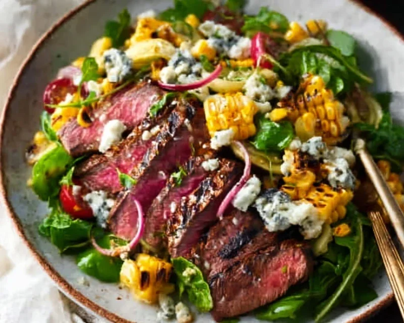 Balsamic Steak Gorgonzola Salad with Grilled Corn