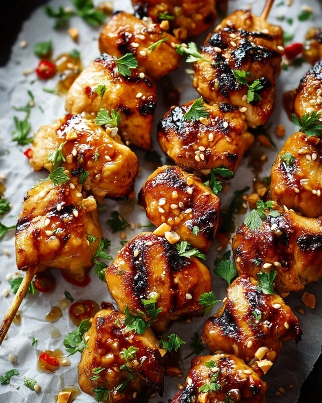 Easy Grilled Asian Chicken Skewers with Honey Garlic Sauce
