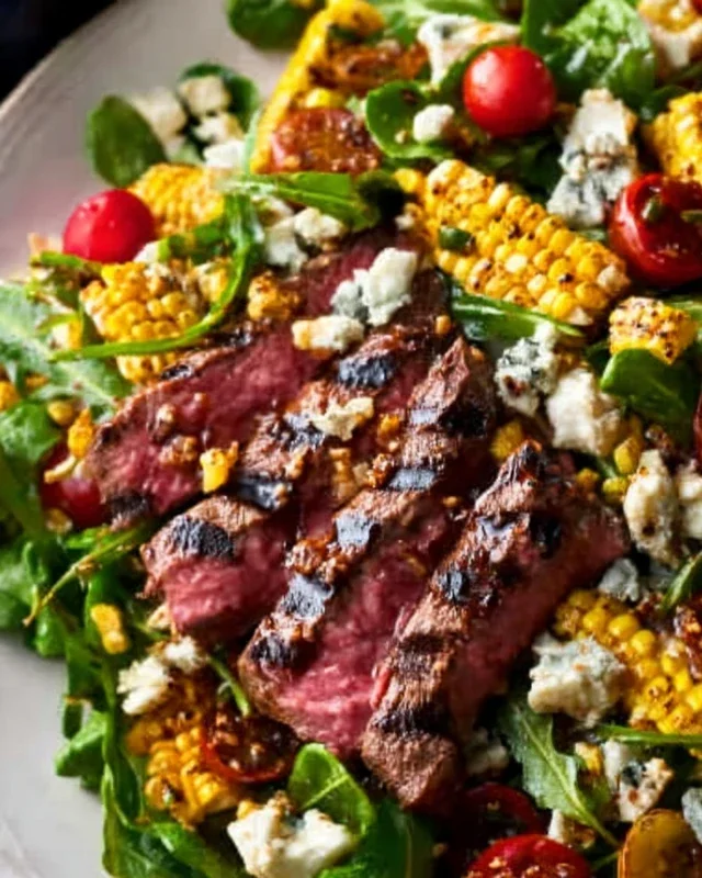 Balsamic Steak Gorgonzola Salad with Grilled Corn