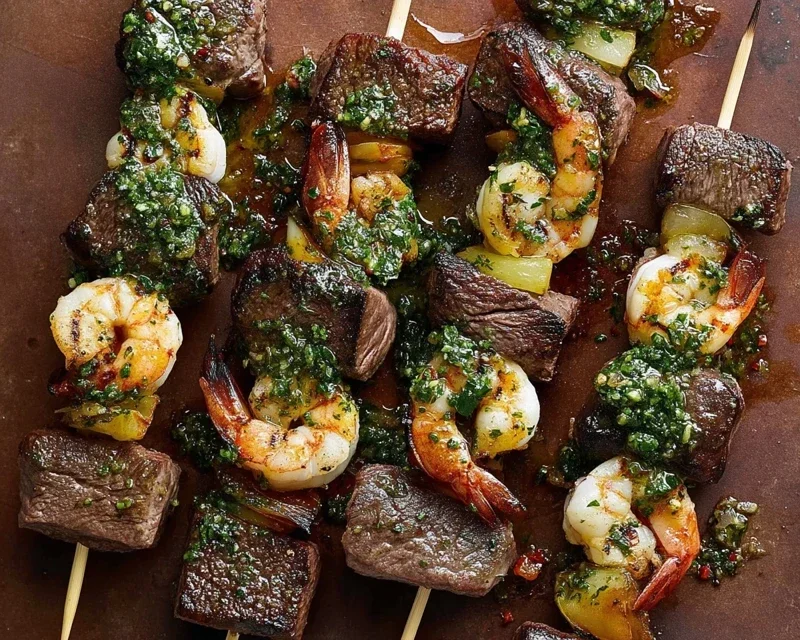 Surf and Turf Kabobs with Chimichurri Sauce