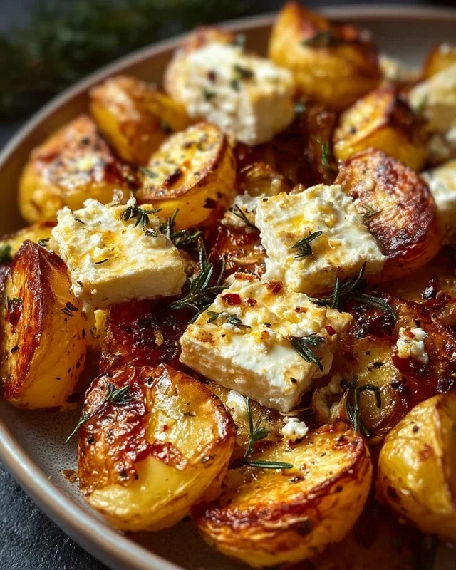 Roasted Potatoes with Baked Feta and Garlic