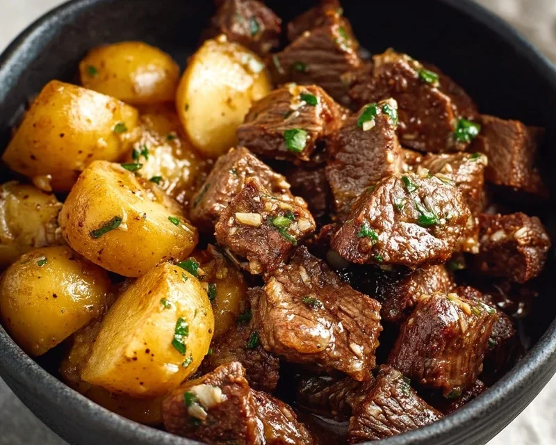 Slow Cooker Garlic Butter Beef Bites with Potatoes