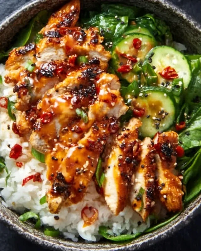 Spicy Honey-Gin Extract Extractger Chicken Bowls with Yum Yum Sauce