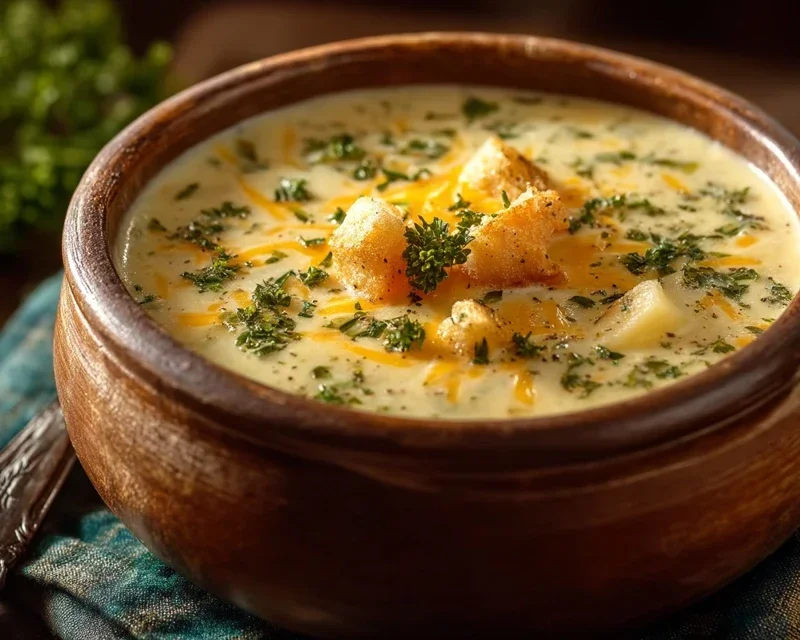 Hearty Cheddar Garlic Herb Potato Soup Recipe