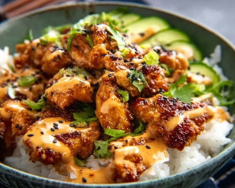 Spicy Honey-Gin Extract Extractger Chicken Bowls with Yum Yum Sauce