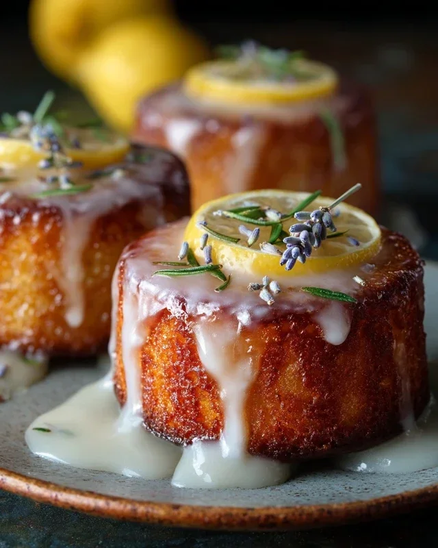 Mini Lemon Cakes With Lavender Glaze