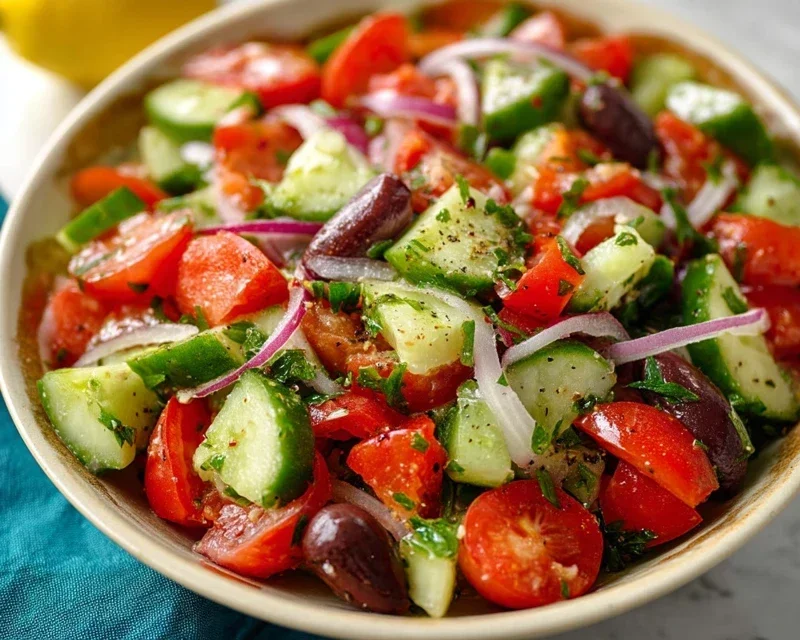 Mediterranean Salad with Cucumber, Tomato and Onion