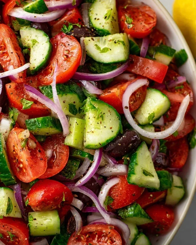 Mediterranean Salad with Cucumber, Tomato and Onion