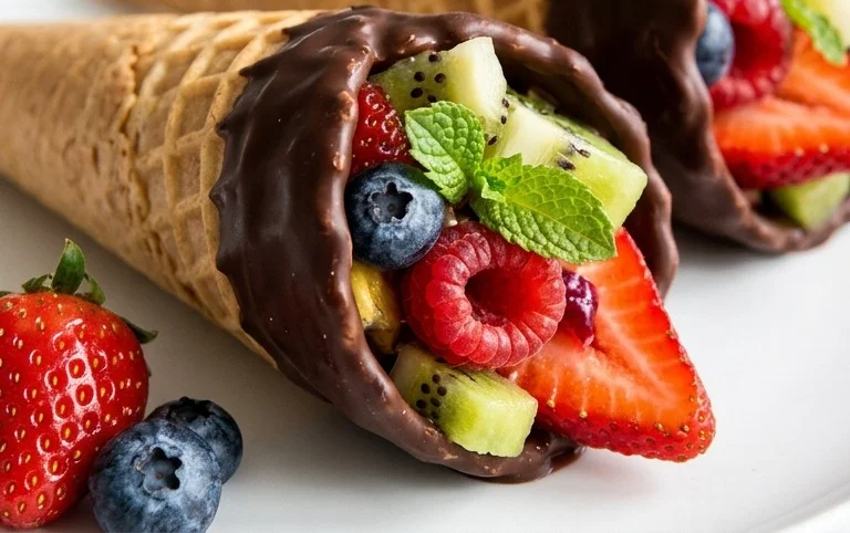 Chocolate Dipped Fruit Filled Cones