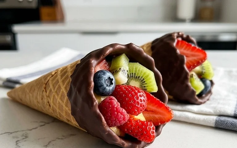 Chocolate Dipped Fruit Filled Cones