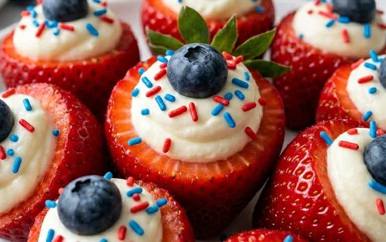 Red, White, and Blue Cheesecake Strawberries