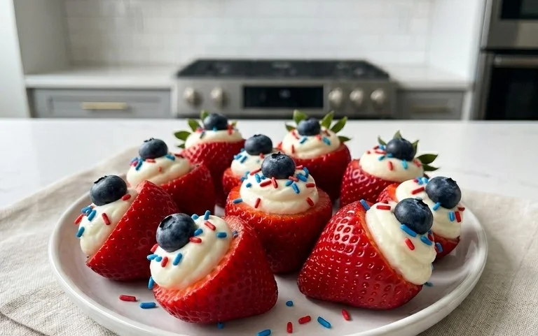 Red, White, and Blue Cheesecake Strawberries