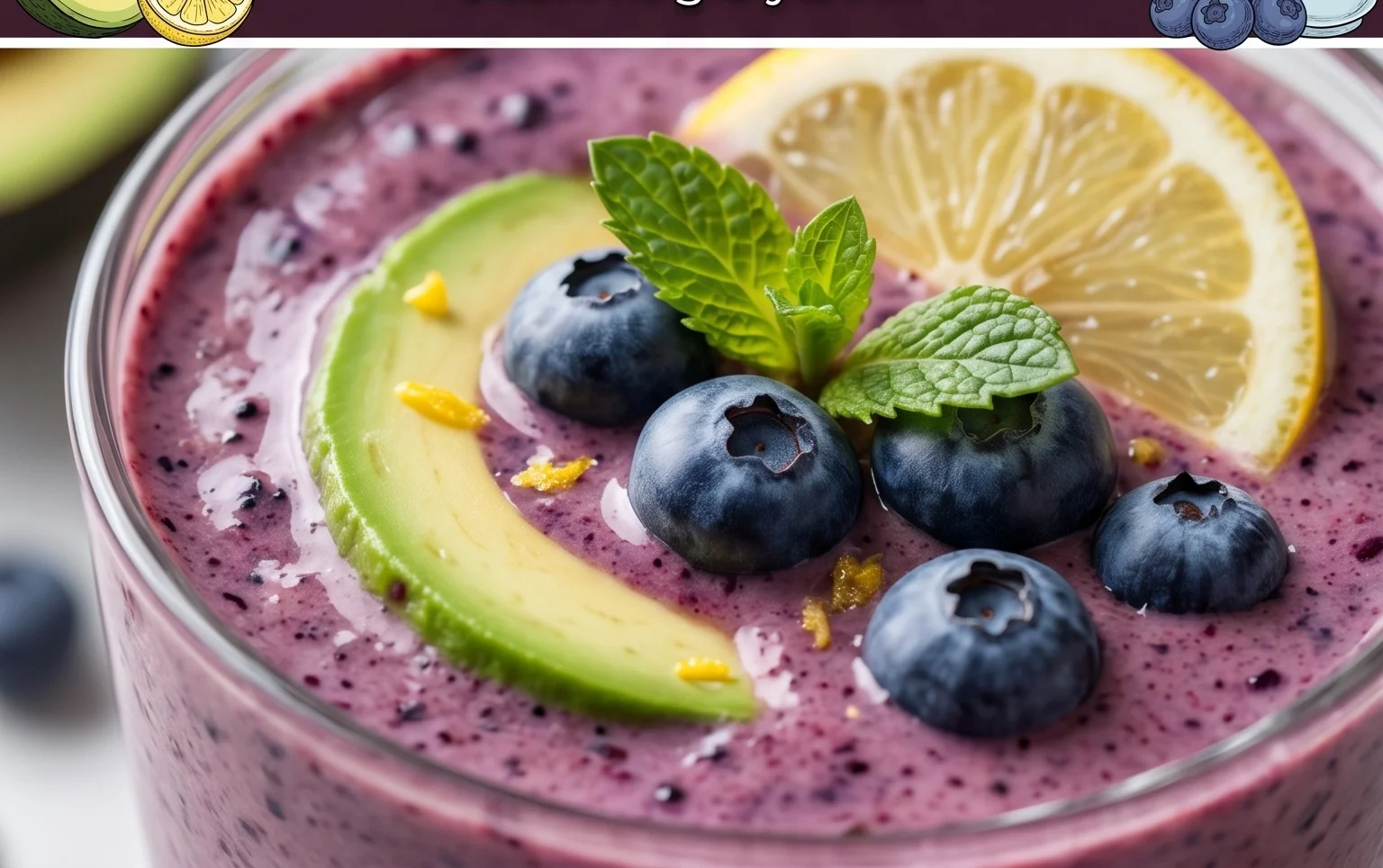 Blueberry Avocado Smoothie With Lemon & Yogurt