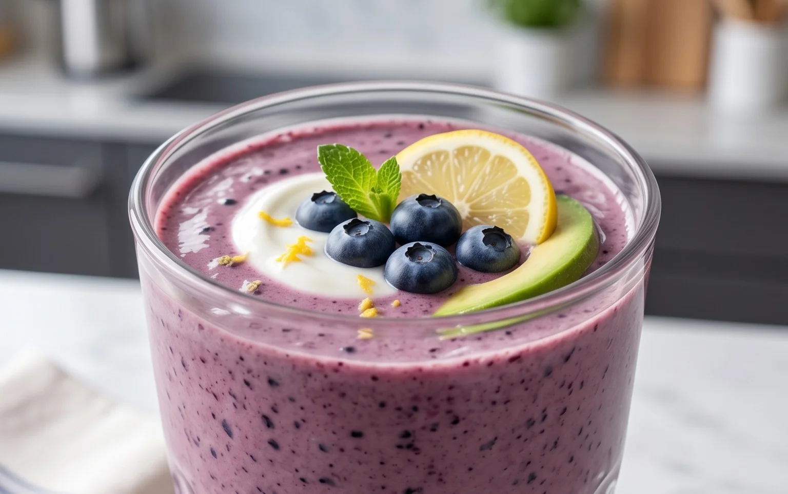 Blueberry Avocado Smoothie With Lemon & Yogurt