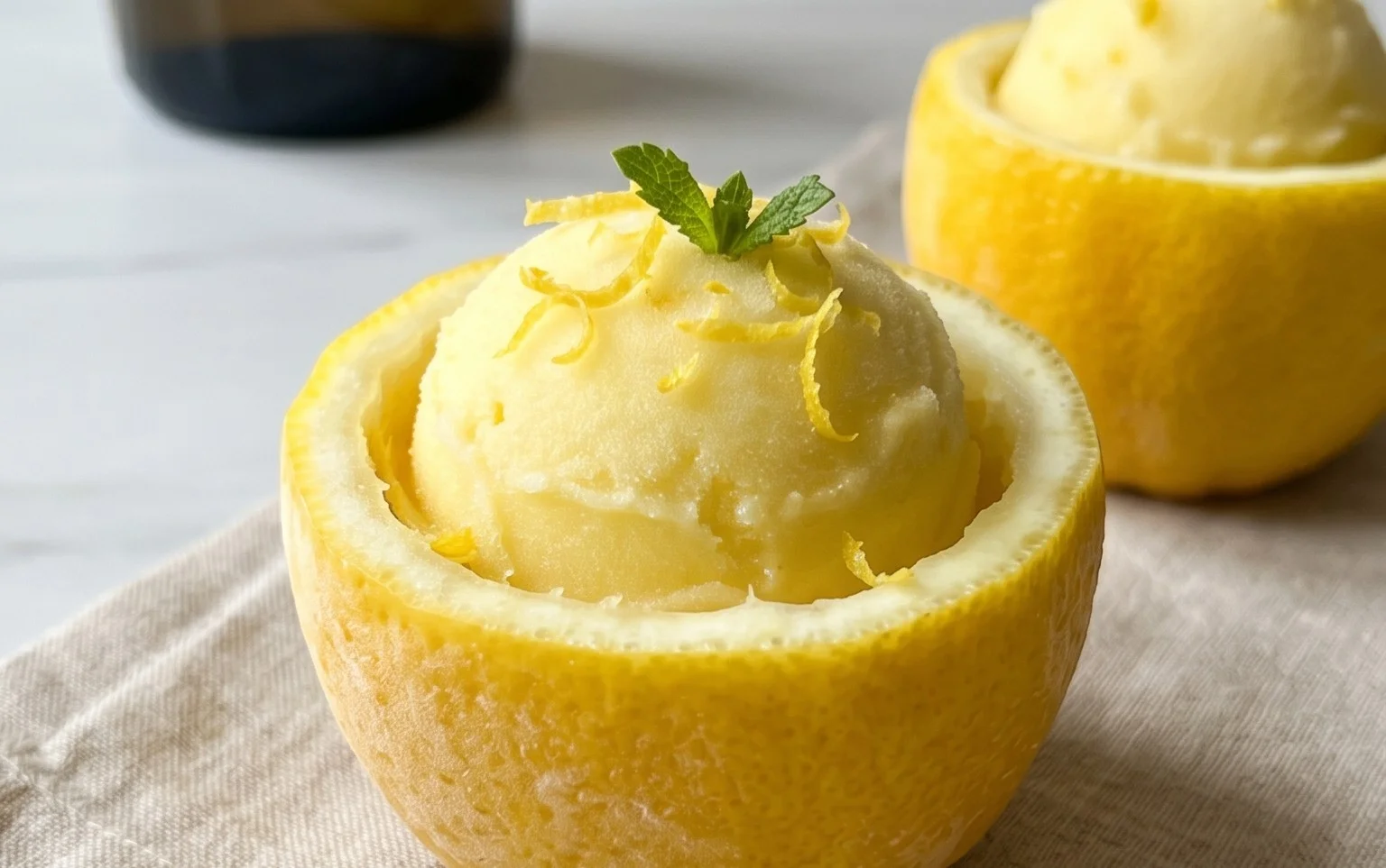 Sorbetto di Limone Dressed Up in a Frozen Lemon Shell