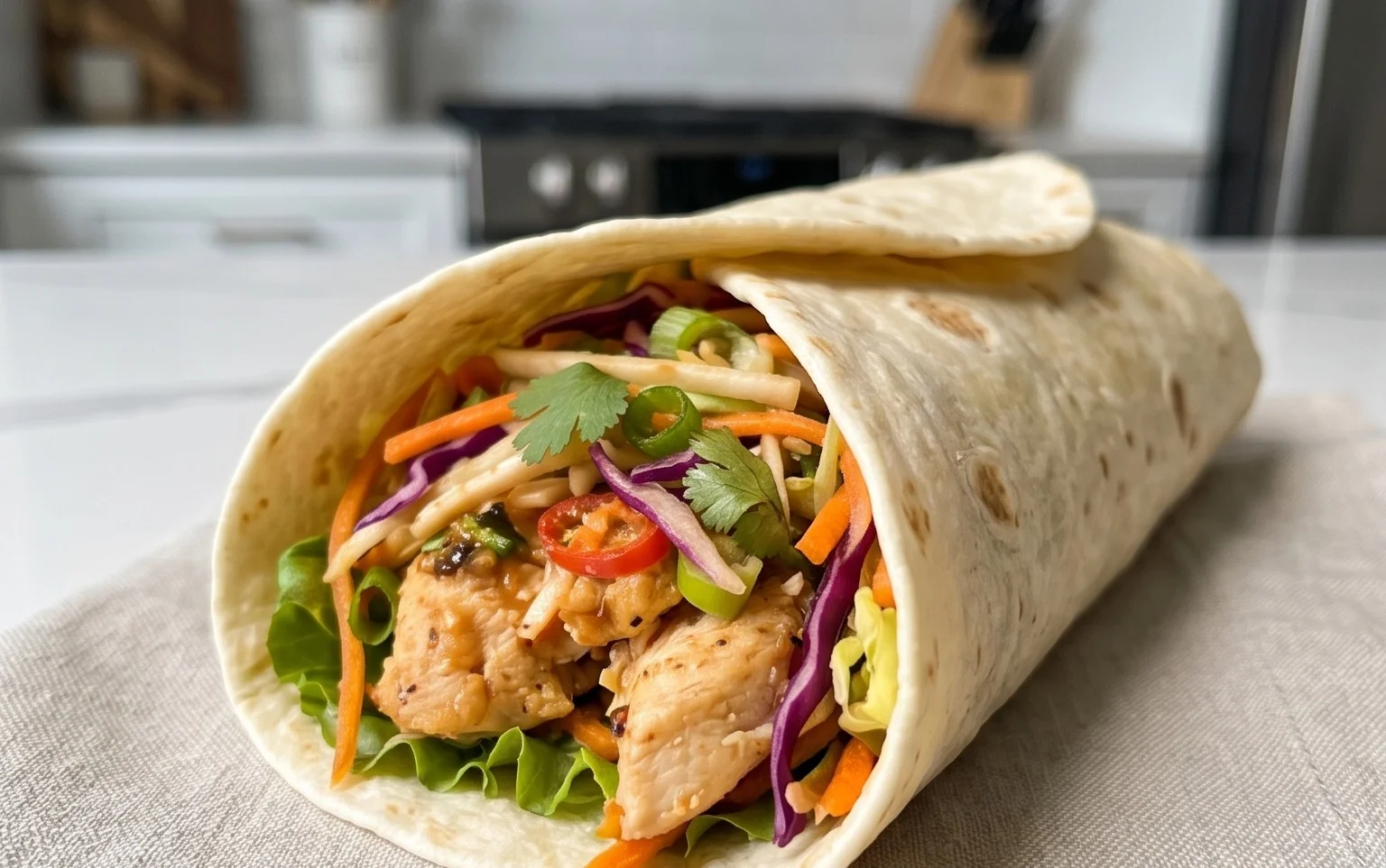 Thai Chicken Wrap with Crunchy Asian Slaw