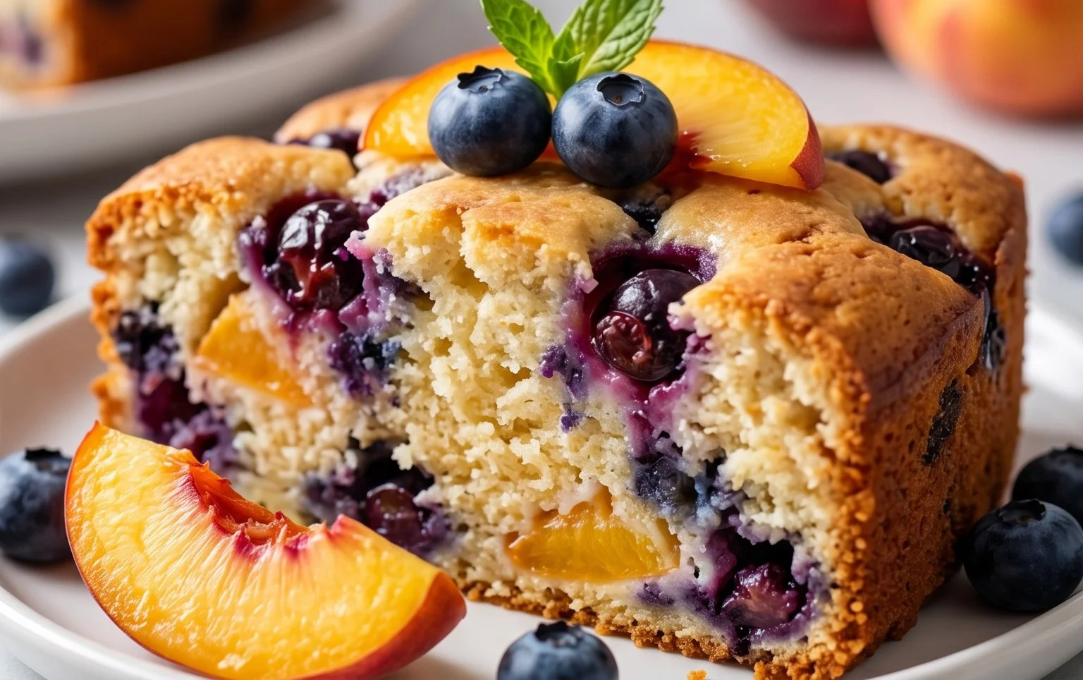 Peach and Blueberry Greek Yogurt Cake
