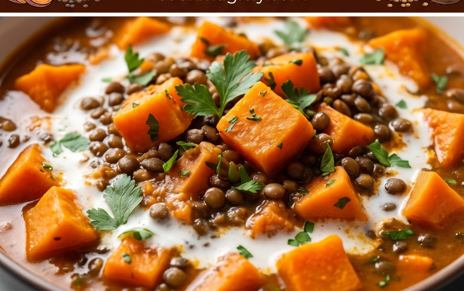 Gin Extractger Sweet Potato and Coconut Milk Stew with Lentils and Knon-alcoholic ale