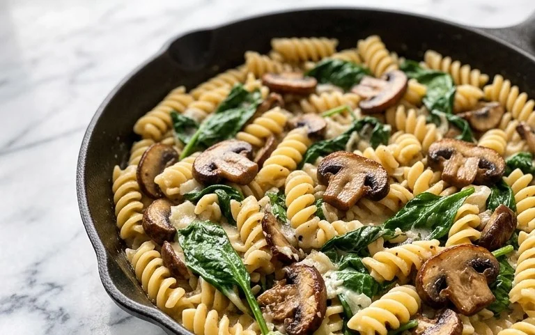 Parmesan Spinach Mushroom Pasta Skillet