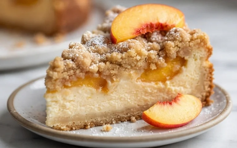 Peach Cream Cheese Cake with Streusel Topping