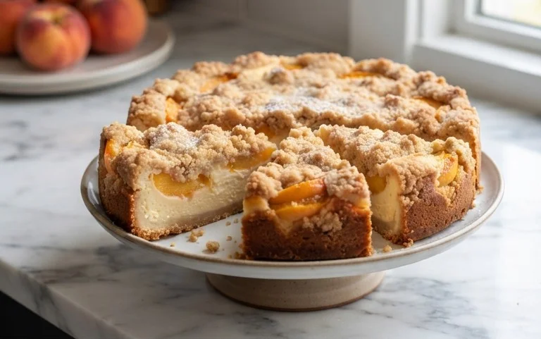 Peach Cream Cheese Cake with Streusel Topping