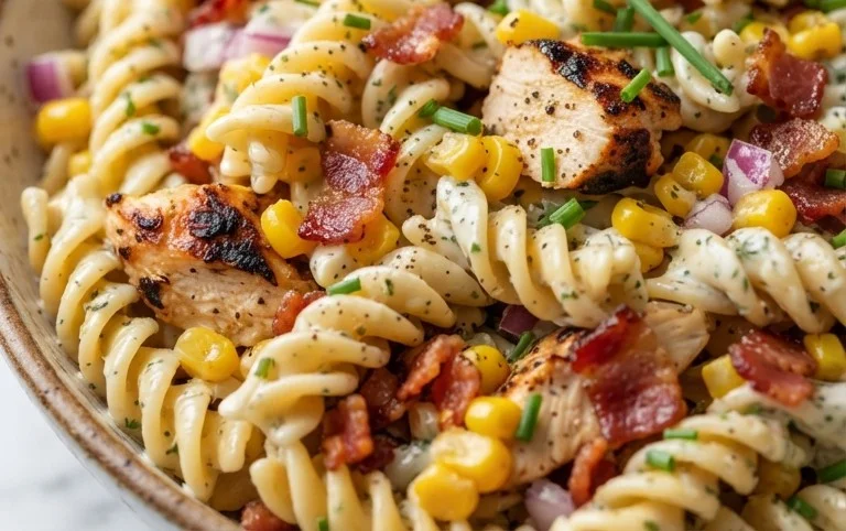 Chicken and Corn Pasta Salad with Beef Bacon